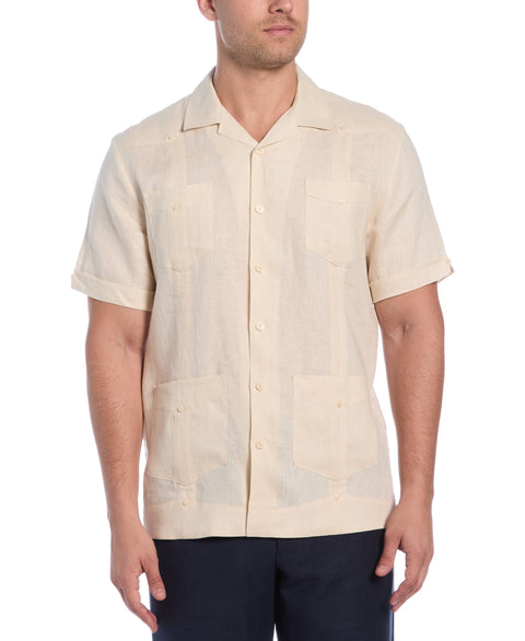 100% Linen Classic Guayabera Shirt - Short Sleeve (Whitecap Gray) 