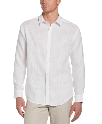 100% Linen Long Sleeve Panel with Embroidery Shirt (Bright White) 