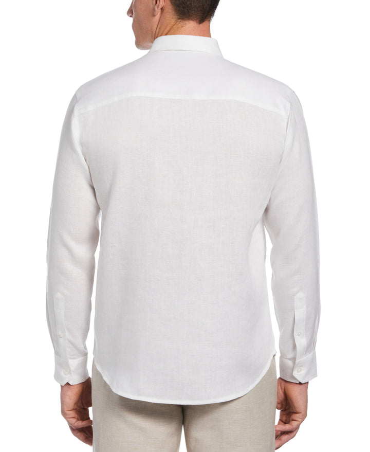 100% Linen Long Sleeve Panel with Embroidery Shirt (Bright White) 