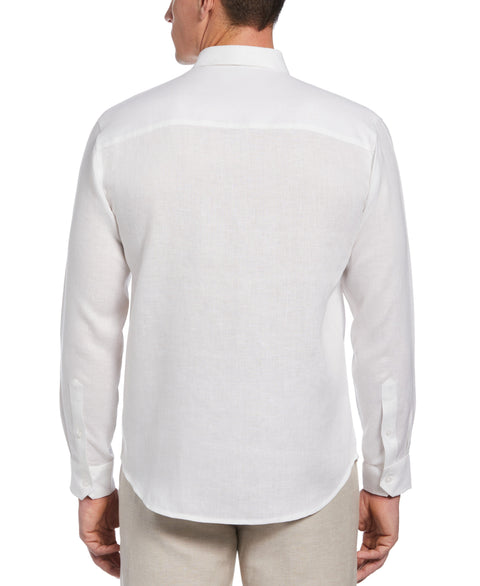 100% Linen Long Sleeve Panel with Embroidery Shirt (Bright White) 