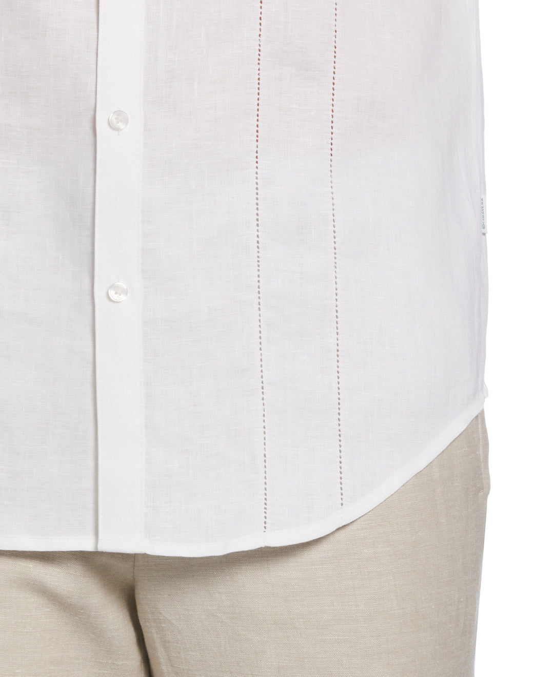 100% Linen Long Sleeve Panel with Embroidery Shirt (Bright White) 