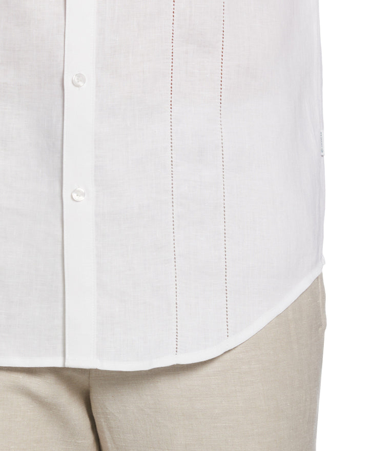 100% Linen Long Sleeve Panel with Embroidery Shirt (Bright White) 