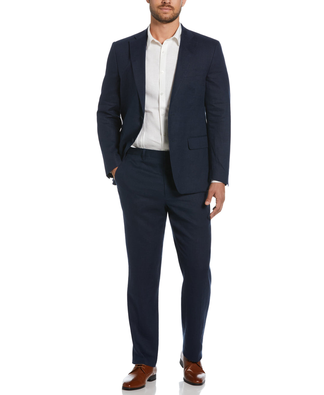 100% Linen Navy Suit-Suit Set-Cubavera Collection
