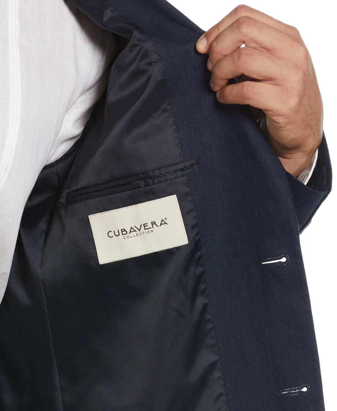 100% Linen Single-Breasted Suit Jacket (Navy) 