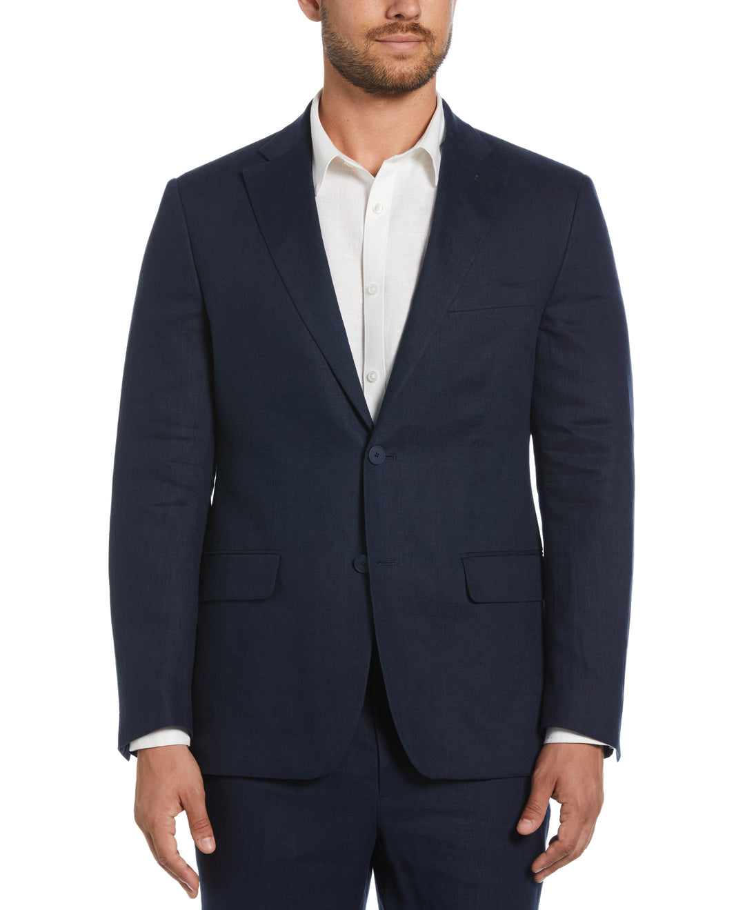 100% Linen Single-Breasted Suit Jacket (Navy) 