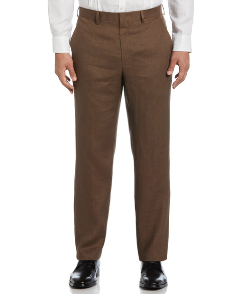 100% Linen Solid Flat Front Pant (Cappuccino) 