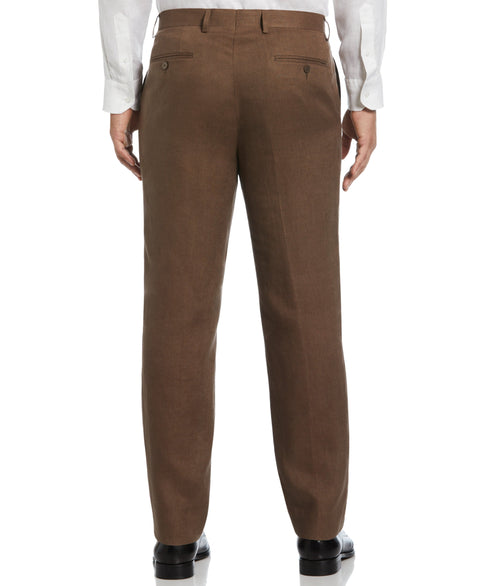 100% Linen Solid Flat Front Pant (Cappuccino) 