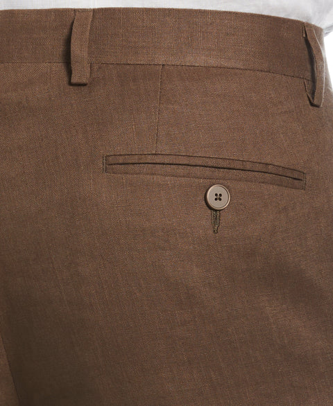 100% Linen Solid Flat Front Pant (Cappuccino) 
