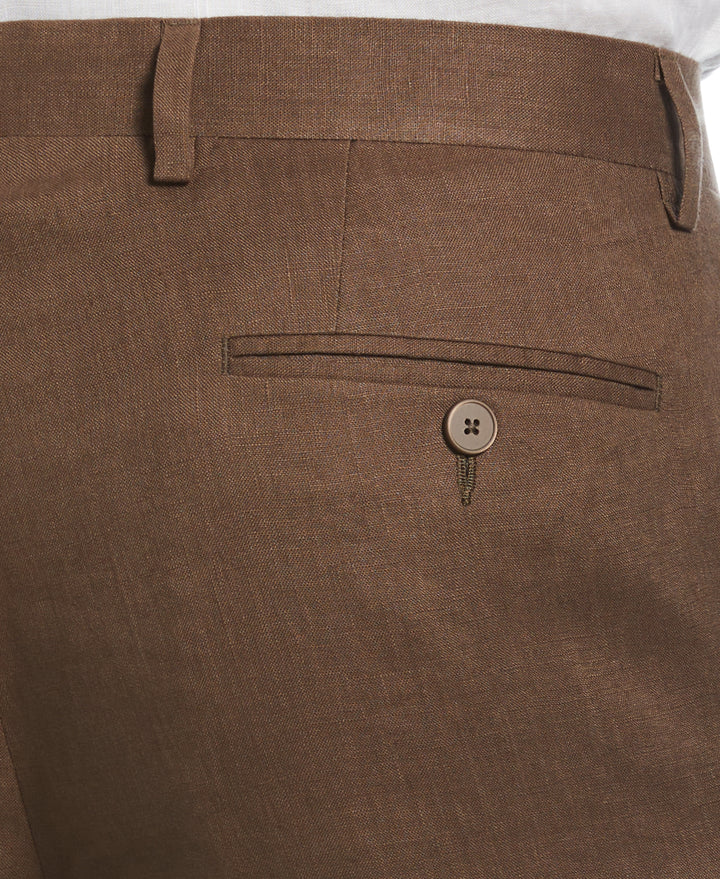 100% Linen Solid Flat Front Pant (Cappuccino) 
