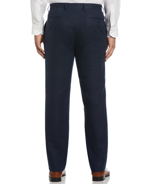 100% Linen Solid Flat Front Pant (Navy) 