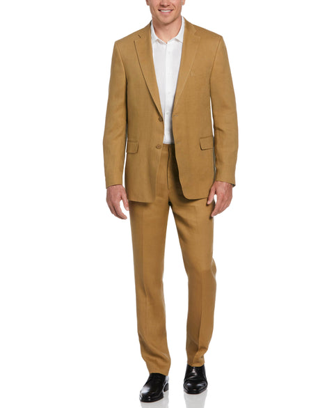 100% Linen Solid Flat Front Pant (Tan) 