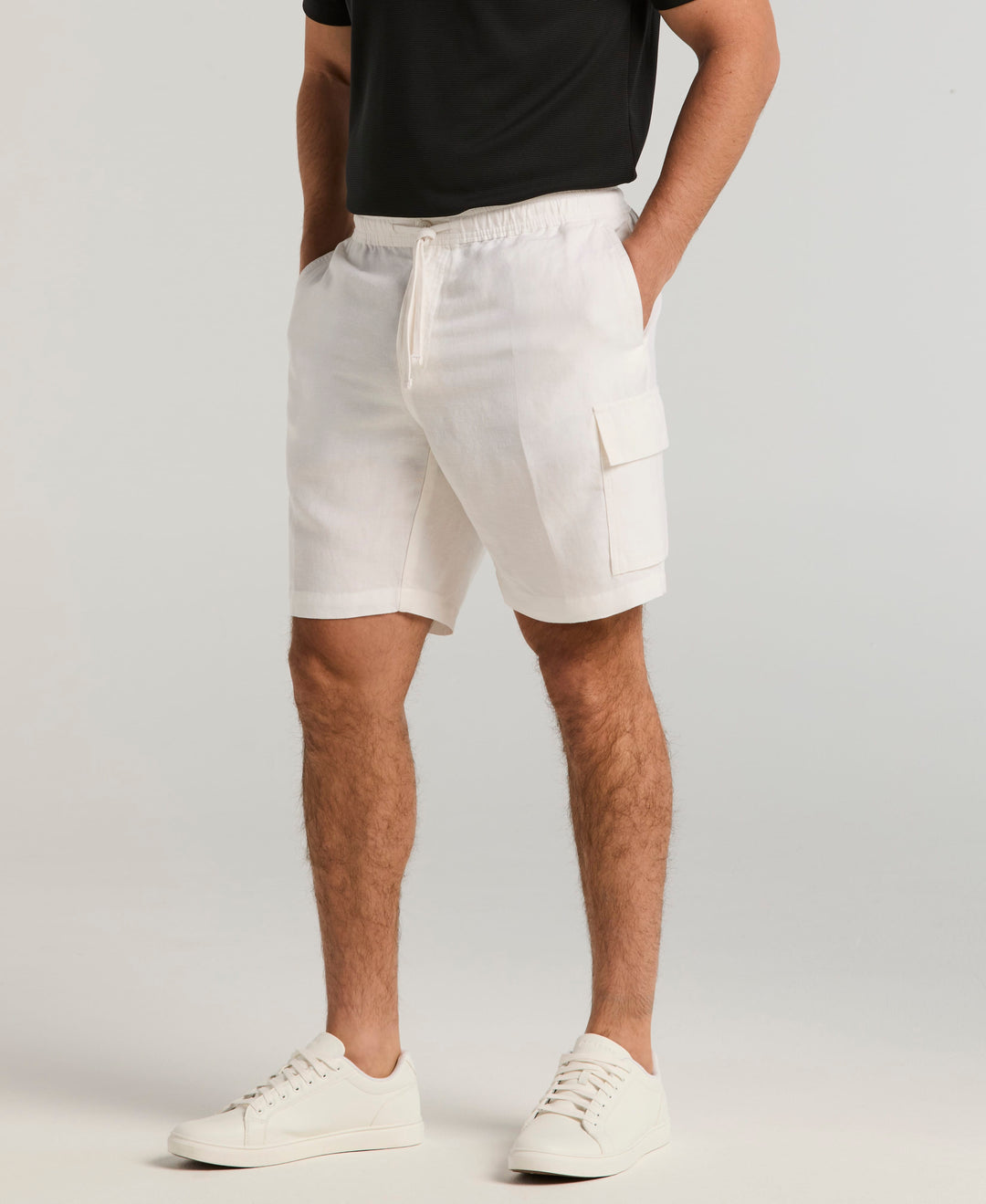 Linen Blend 8" Cargo Short (Brilliant White) 