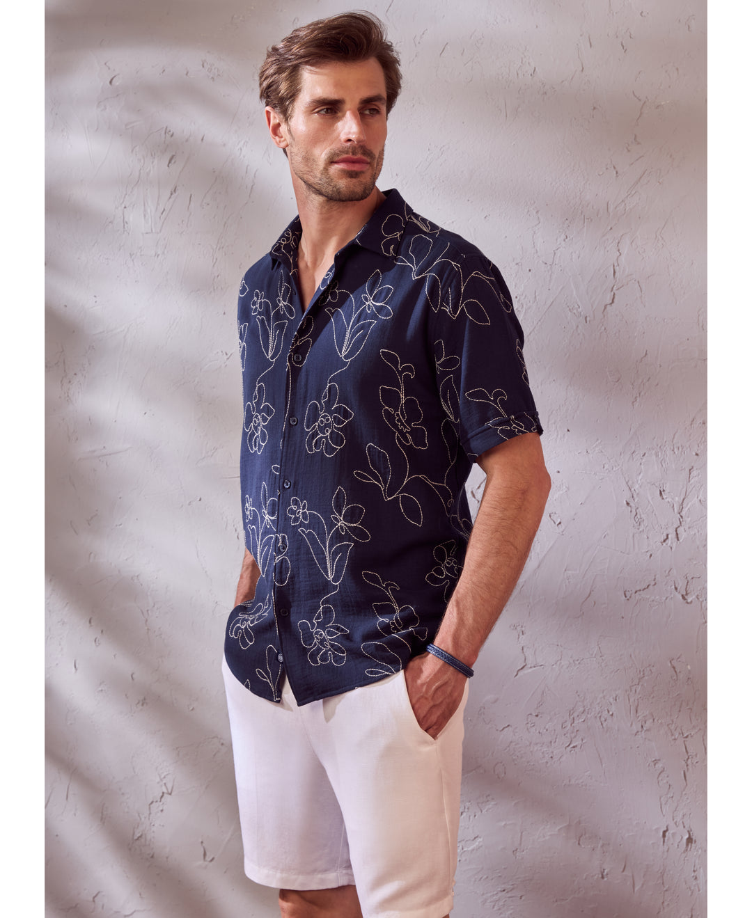 All-Over Embroidered Cotton Shirt-Casual Shirts-Cubavera