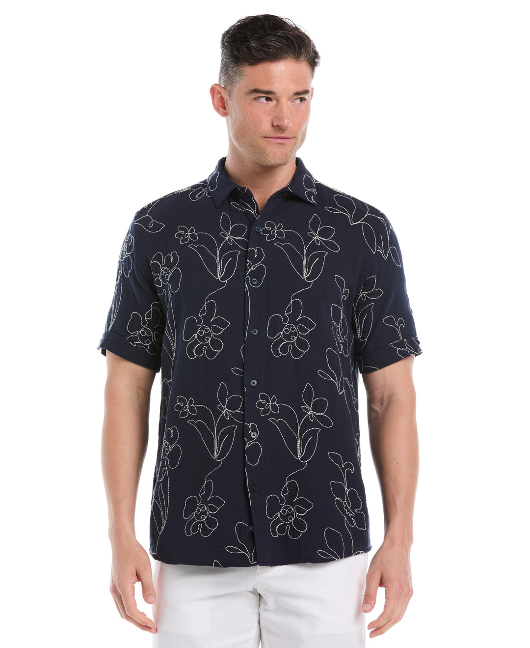 All-Over Embroidered Cotton Shirt (Dress Blues) 
