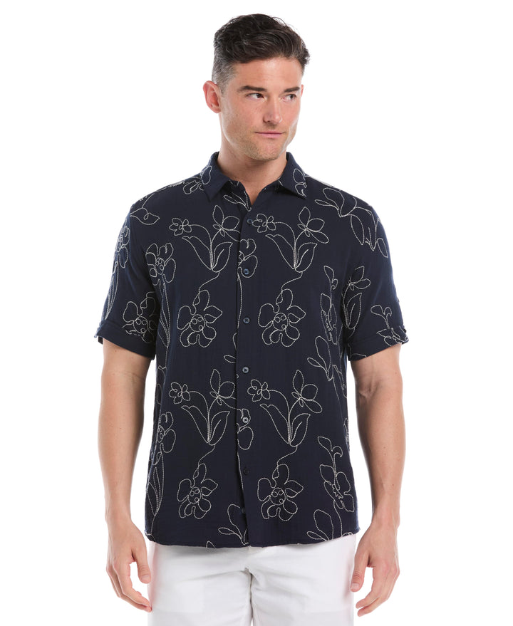 All-Over Embroidered Cotton Shirt (Dress Blues) 