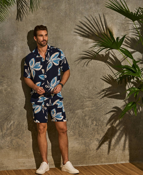 All-Over Tropical Print Shirt-Casual Shirts-Cubavera