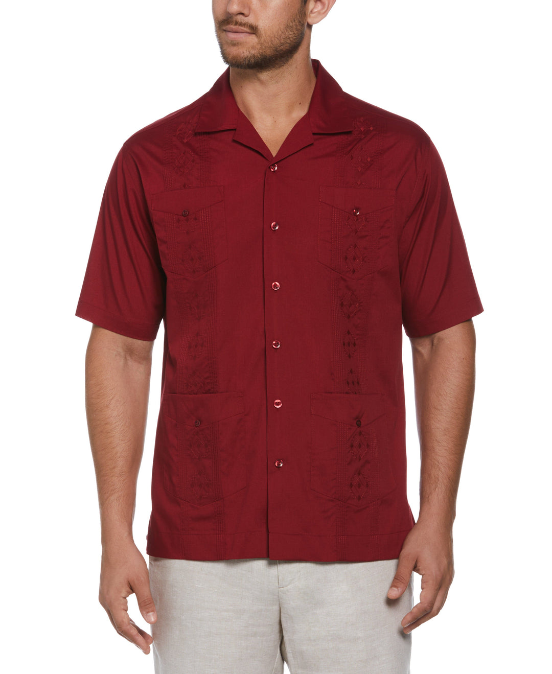 Big & Tall Poplin Guayabera Shirt (Biking Red) 
