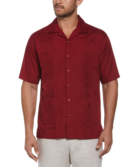 Embroidered Camp Collar Guayabera Shirt (Biking Red) 