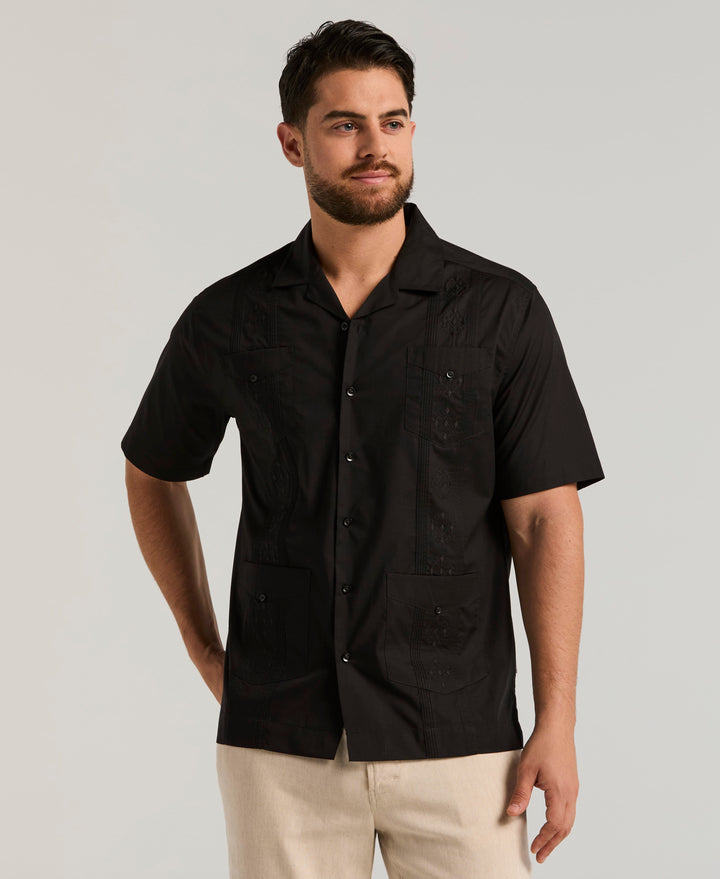 Camp Collar Guayabera Shirt (Black) 