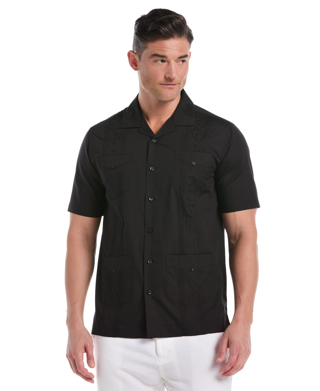 Camp Collar Guayabera Shirt (Black) 