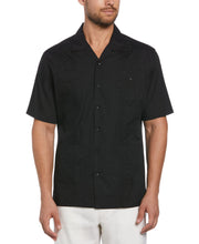 Embroidered Camp Collar Guayabera Shirt (Black) 