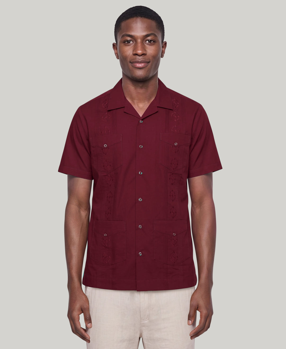 Camp Collar Guayabera Shirt (Cabernet) 