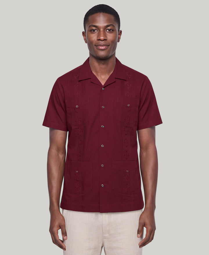 Camp Collar Guayabera Shirt (Cabernet) 