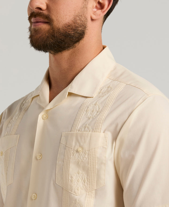 Camp Collar Guayabera Shirt (Ivory) 