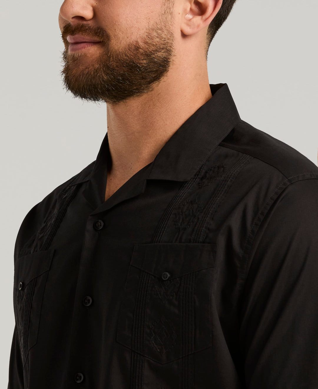 Camp Collar Guayabera Shirt (Black) 
