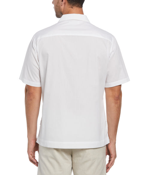 Embroidered Camp Collar Guayabera Shirt (Pure White) 