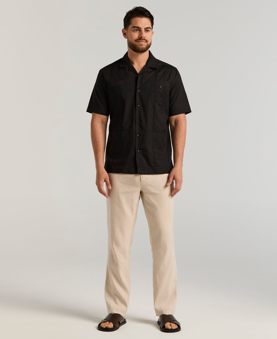 Camp Collar Guayabera Shirt (Black) 