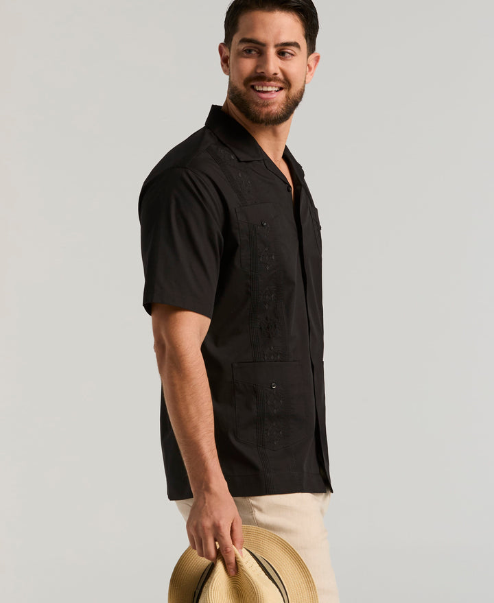 Camp Collar Guayabera Shirt (Black) 