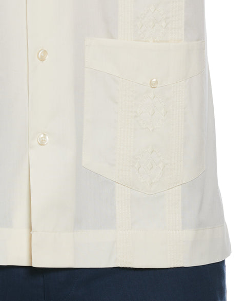 Embroidered Camp Collar Guayabera Shirt (Ivory) 
