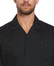 Embroidered Camp Collar Guayabera Shirt (Black) 