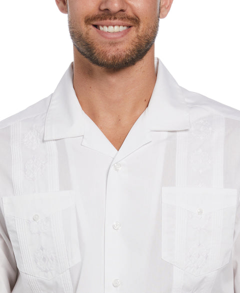 Embroidered Camp Collar Guayabera Shirt (Pure White) 