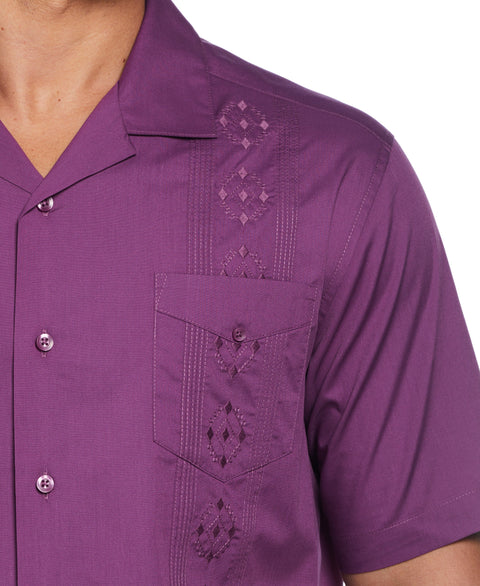 Embroidered Camp Collar Guayabera Shirt (Sunset Purple) 