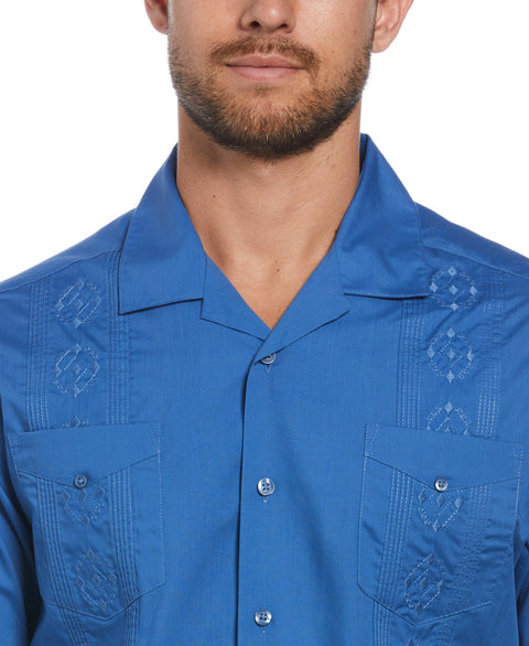 Embroidered Camp Collar Guayabera Shirt (Delft) 