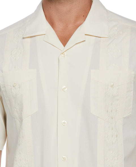Embroidered Camp Collar Guayabera Shirt (Ivory) 