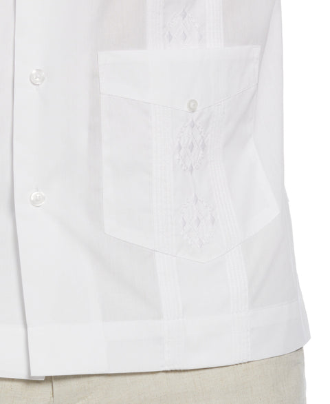 Embroidered Camp Collar Guayabera Shirt (Pure White) 