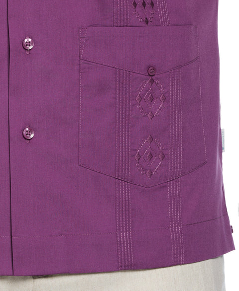 Embroidered Camp Collar Guayabera Shirt (Sunset Purple) 
