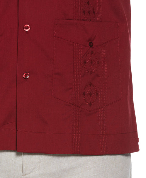 Embroidered Camp Collar Guayabera Shirt (Biking Red) 
