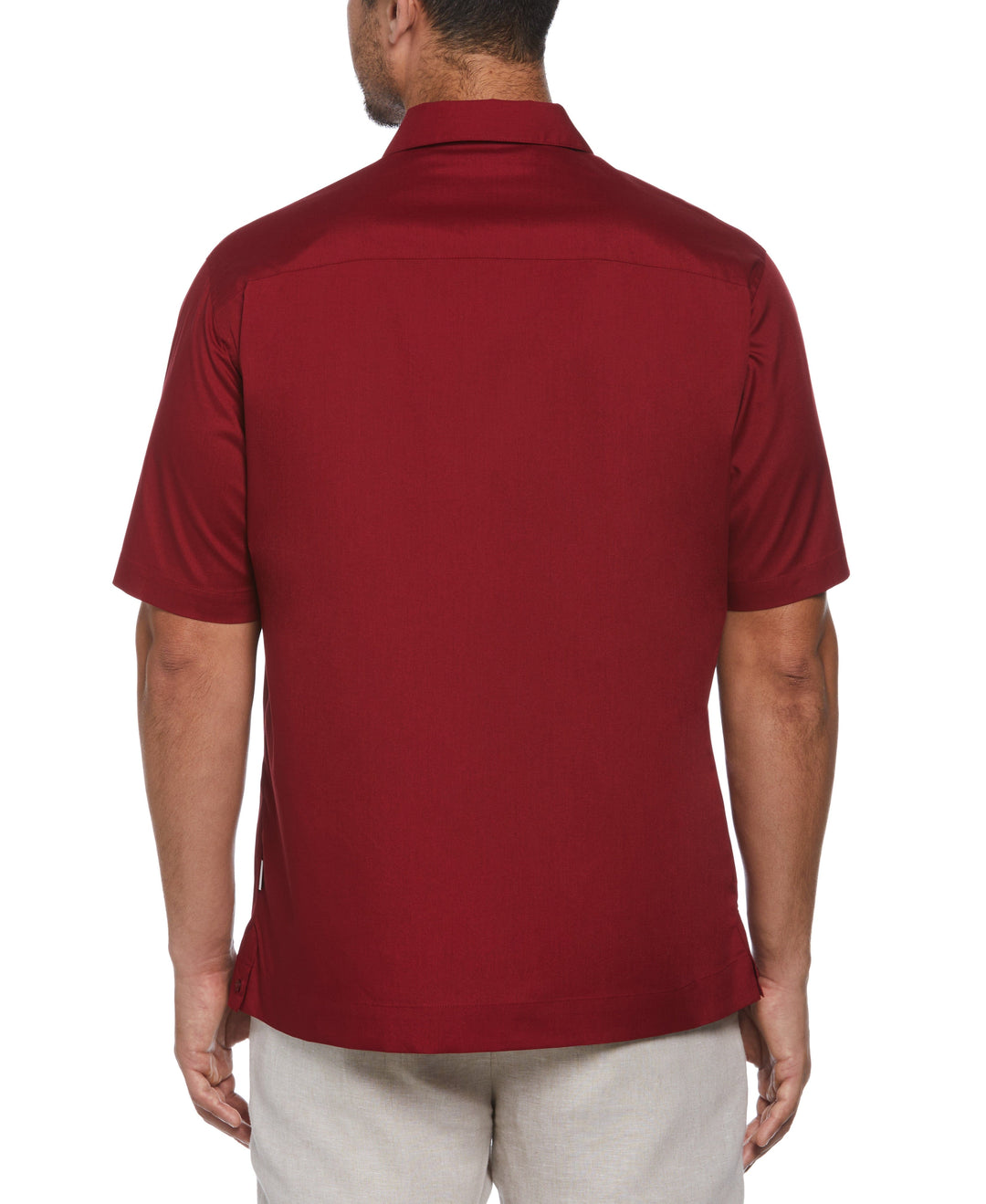 Big and Tall Embroidered Camp Collar Guayabera Shirt (Biking Red) 