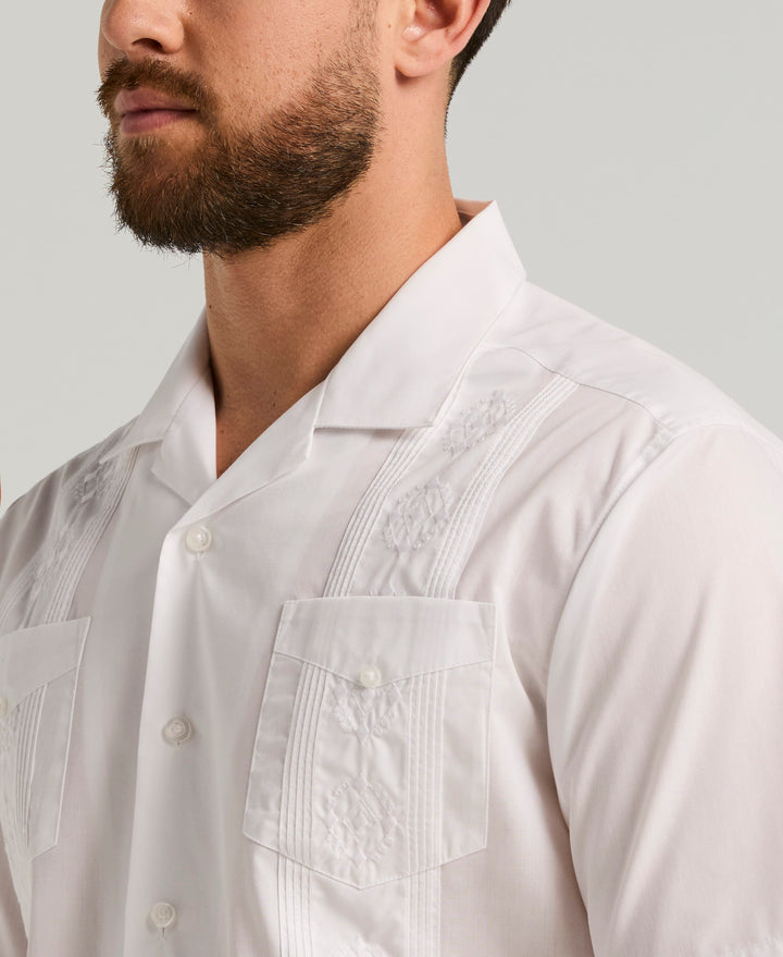 Camp Collar Guayabera Shirt (Pure White) 