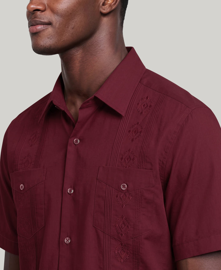 Camp Collar Guayabera Shirt (Cabernet) 
