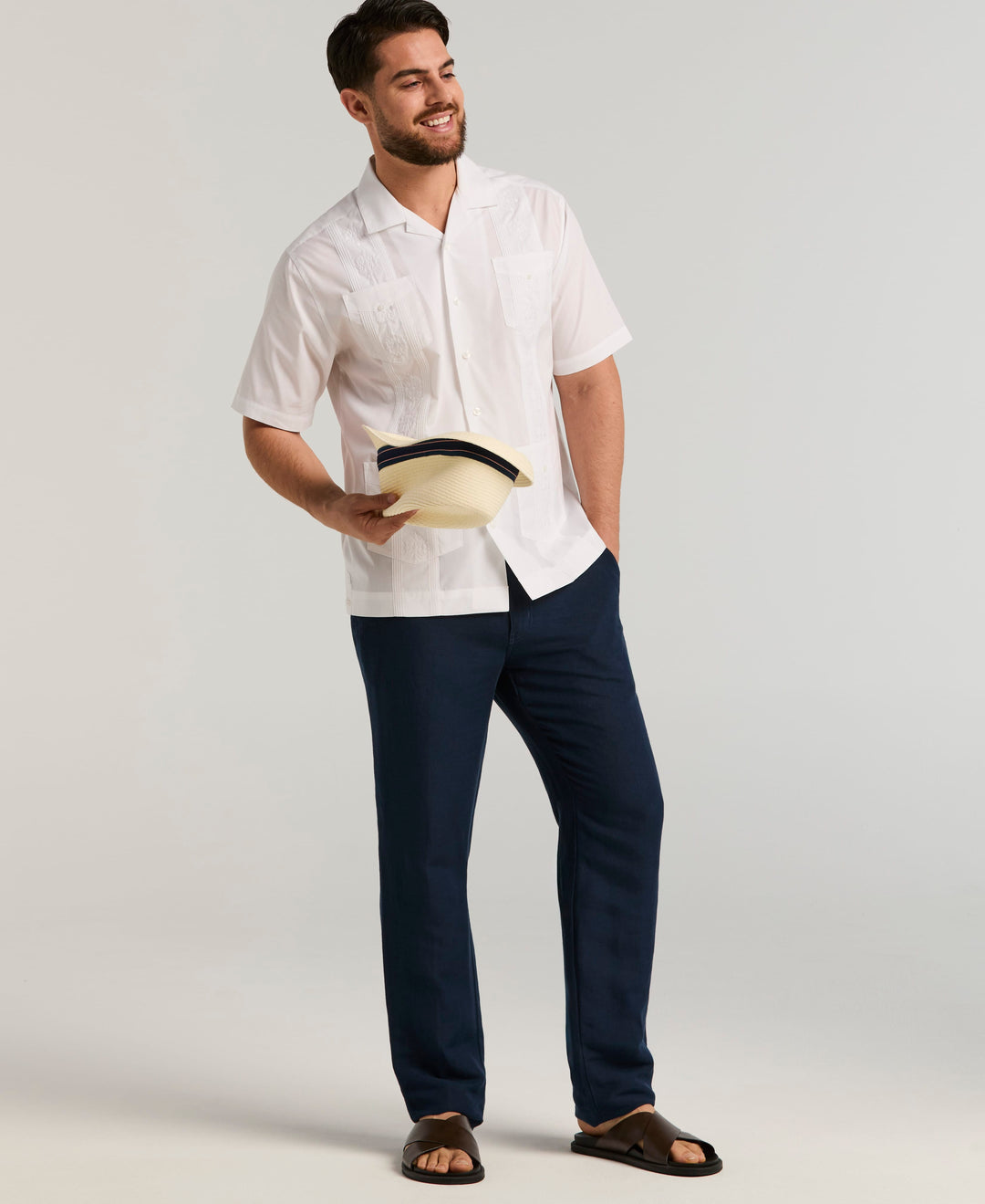 Camp Collar Guayabera Shirt (Pure White) 