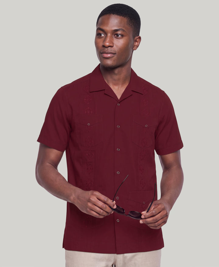 Camp Collar Guayabera Shirt (Cabernet) 