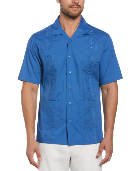 Embroidered Camp Collar Guayabera Shirt (Delft) 