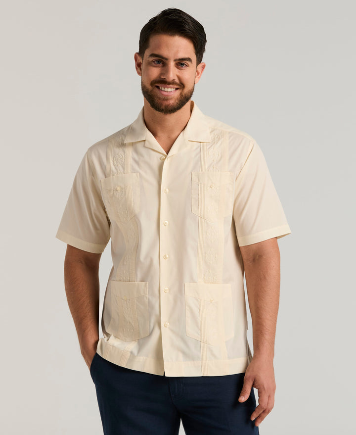 Camp Collar Guayabera Shirt (Ivory) 