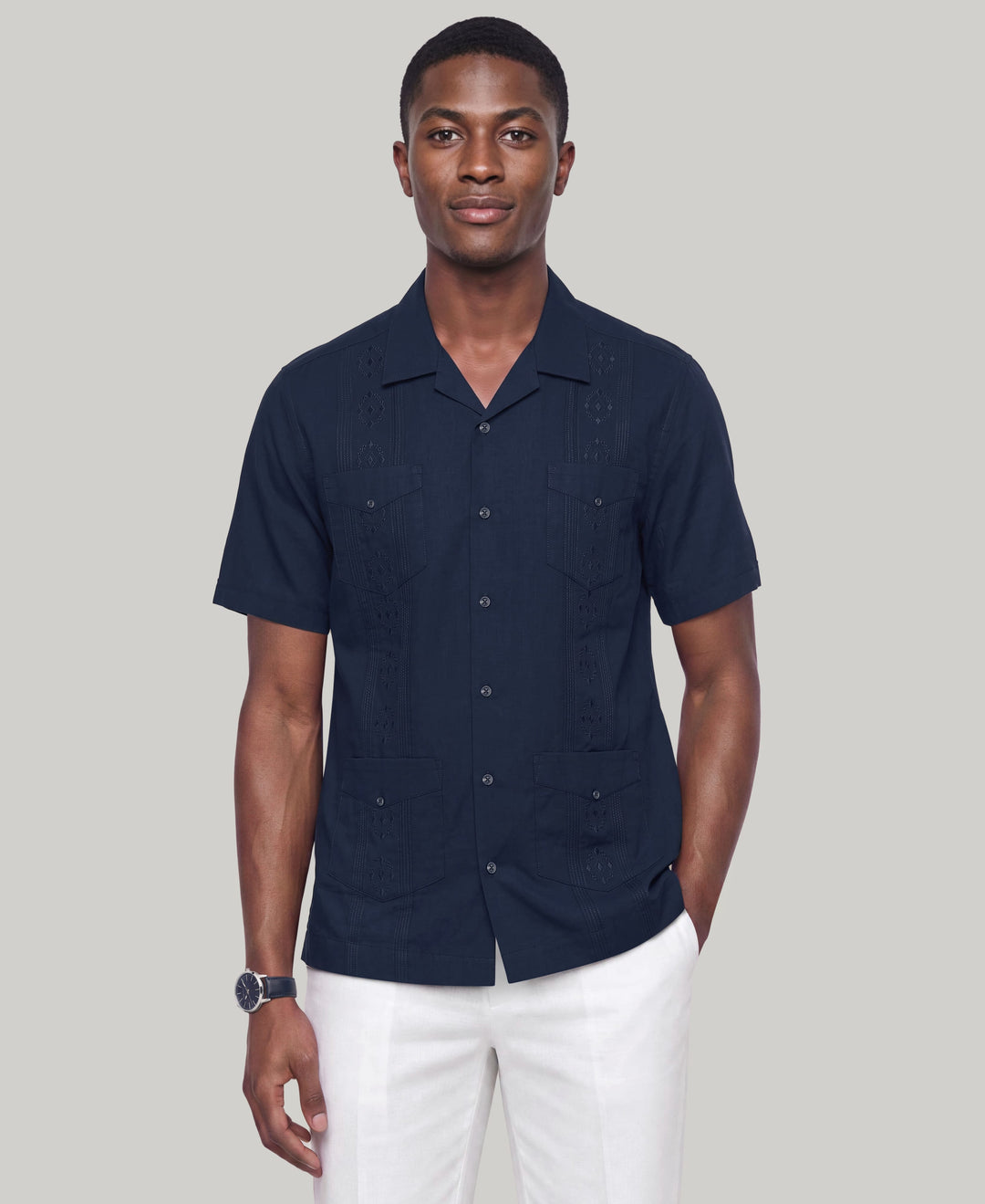 Camp Collar Guayabera Shirt (Pageant Blue) 