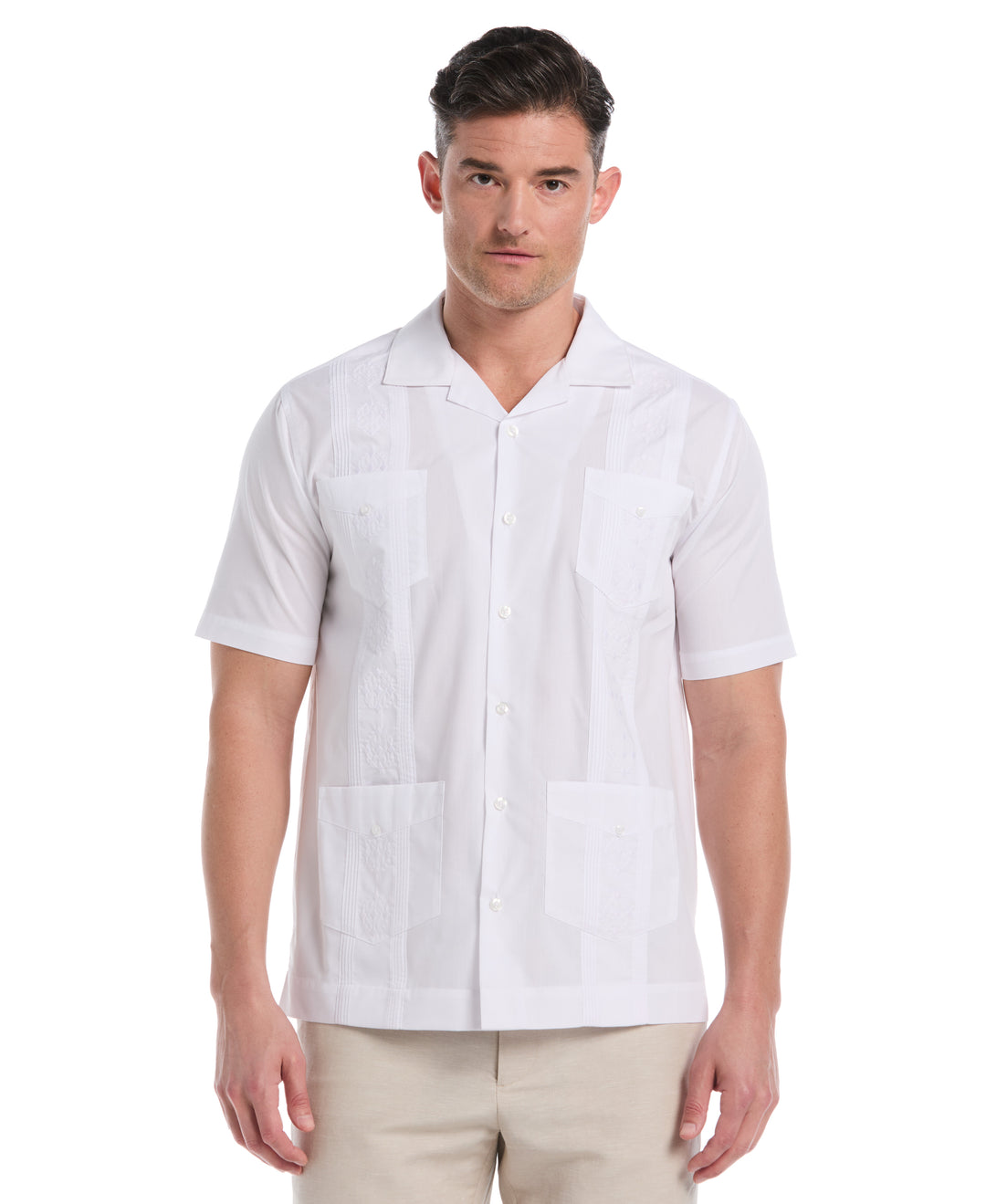 Camp Collar Guayabera Shirt (Pure White) 